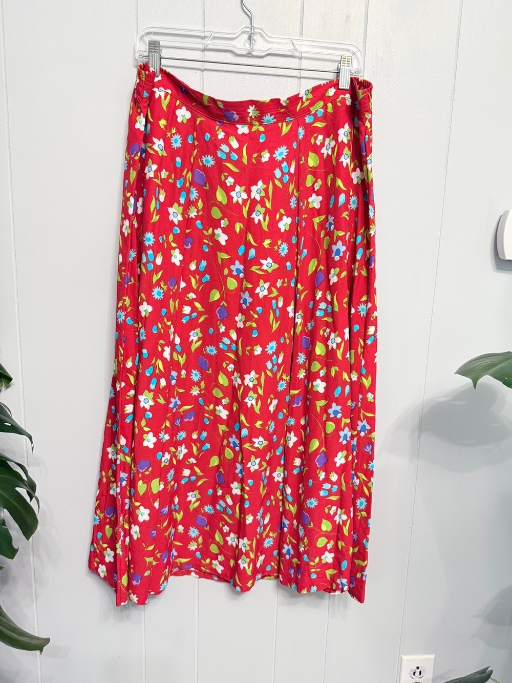 Southern Lady Red Floral Maxi Skirt with Multicolor Blossoms